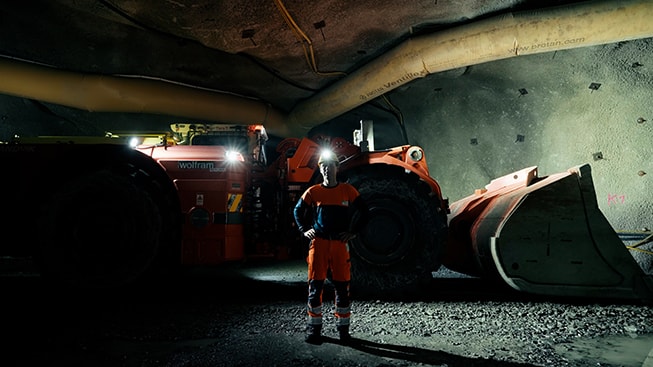 Underground mining equipment operating in the Mittersill tungsten mine.